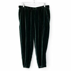 Eileen Fisher Emerald Dark Green Silk Blend Velour Pull-On Pants XL Bottoms